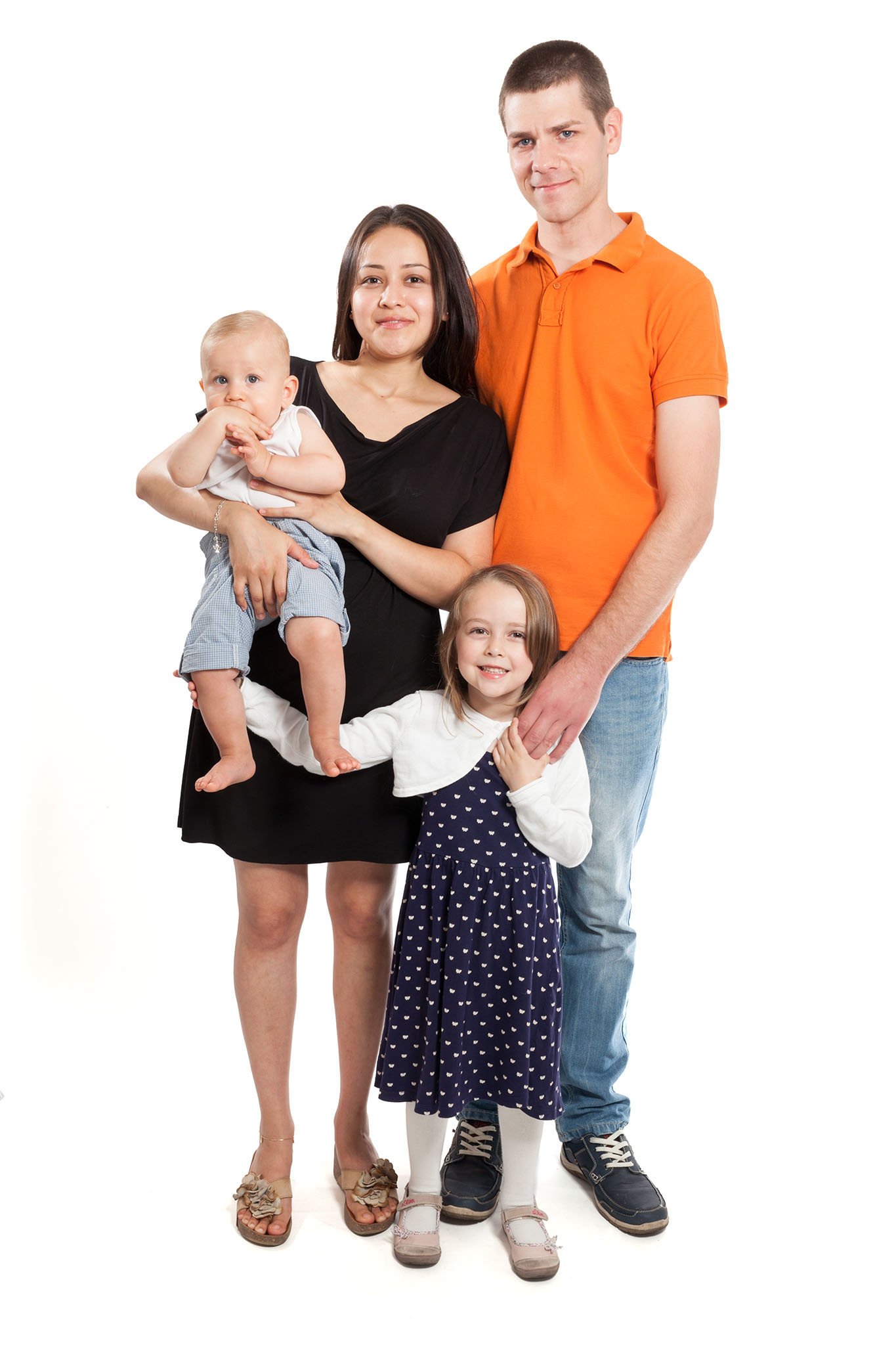 Familienfoto, Mutter, Vater, Kind und Baby